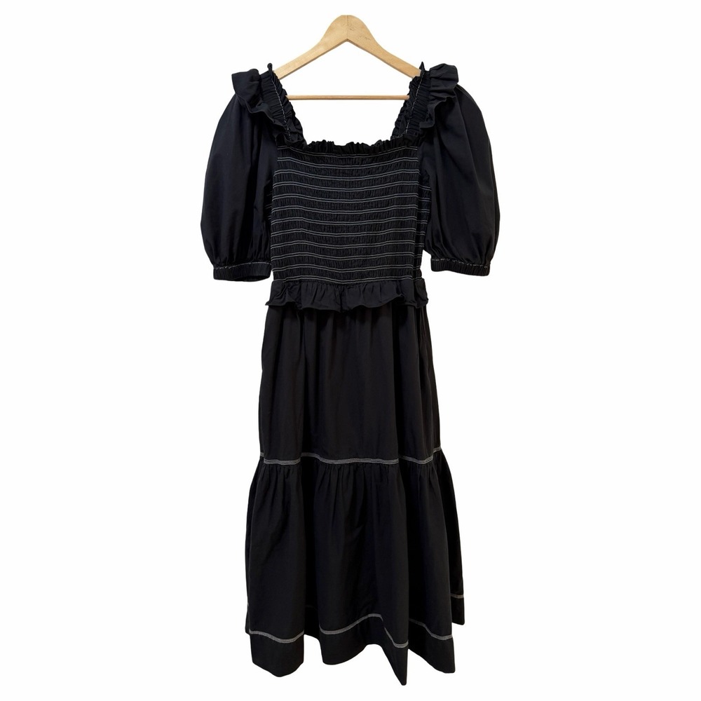 Sea New York Womens  Sibylle Puff Sleeve‎ Smocked Midi Dress Size M Black Event